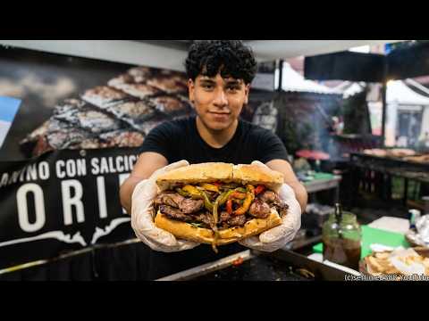 Beef Steaks, Sausages and Peppers, Burger Sandwiches. Italy Street Food