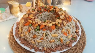 رز بازيلا باللحمة من اسهل واطيب الطبخات السورية /مطبخ أم إيلينbezelye ile pirinç