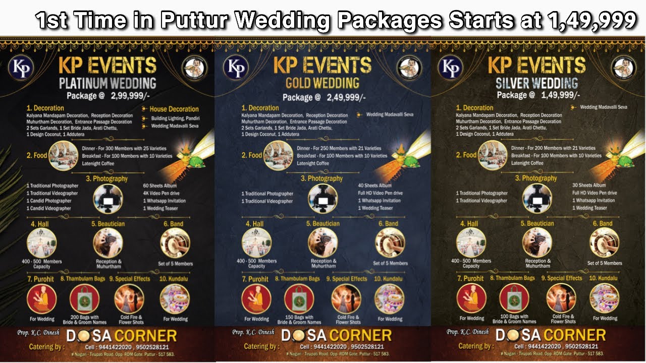KP Events Wedding Packages Platinum, Gold, Silver
