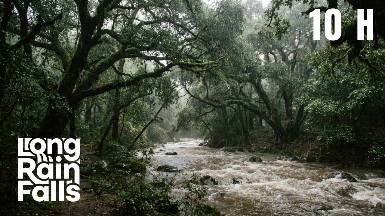 10 Hours Heavy Rain on River | Forest Storm No Lightning | Nature Sounds for Sleeping & Relaxing