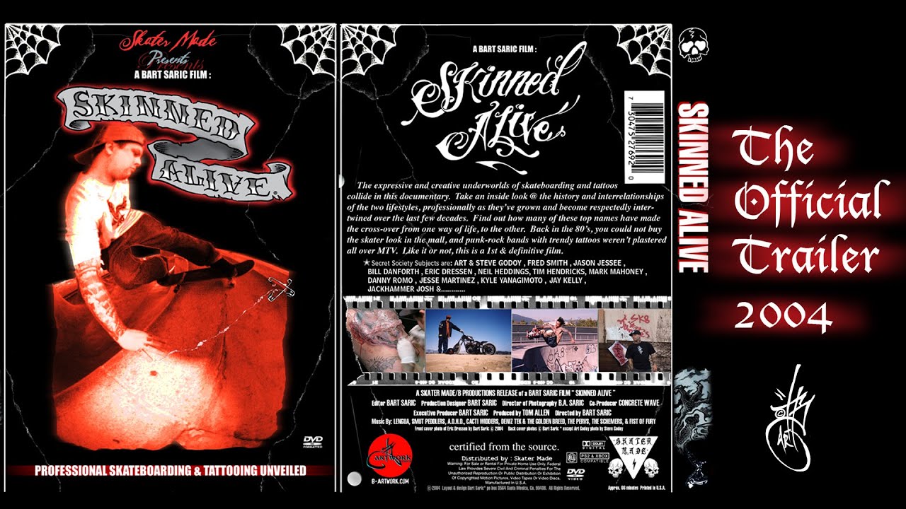 "SKINNED ALIVE" skateboarding/tattooing film by Bart Saric - trailer 2004.
