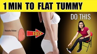 Lose Hanging Lower Belly Fat While Sitting in 14 Days Challenge | 1 Min Easy Exercise For Beginners screenshot 1