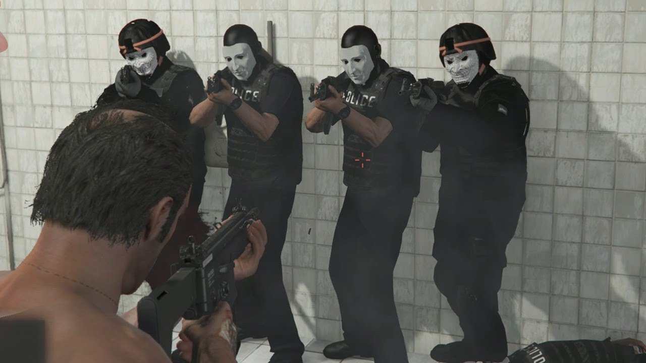 GTA 5 - Trevor rampage shootout + epic five star cop battle at prison ...