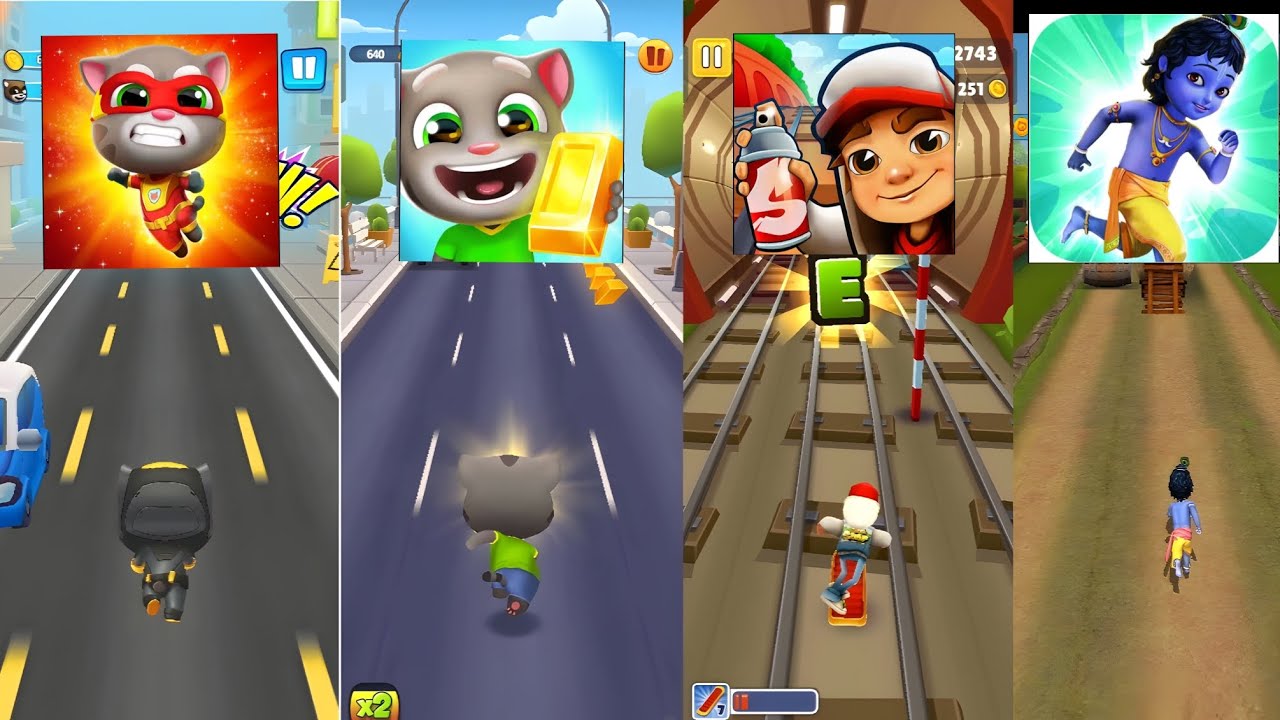 Talking Tom Hero Dash Vs Talking Tom Gold Run Vs Subway Surfers Vs Little Krishna || All Games