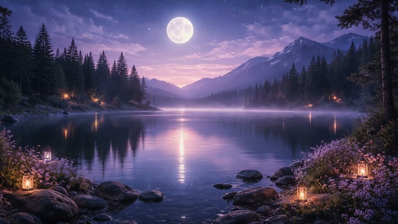 Cozy Lakeside Underneath the Moon - Relaxing | Mediation | Sleep Gentle Guitar Ambience