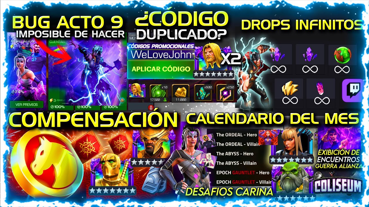 NUEVO “CÓDIGO” DUPLICADO!? DROPS INFINITOS! COMPENSACIÓN xBUGS IMPOSIBLE+CALENDARIO CONTENIDO | MCOC