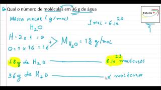 Qual o número de moléculas em 36 g de água 