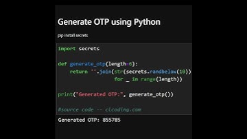 Generate OTP using Python #coding #pythonanddjangofullstackwebdeveloper #python