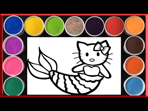 ภาพวาดระบายสี โรยทราย นางเงือกน้อยคิตตี้ | Coloring sand painting Hello Kitty Mermaid (Lollipop)
