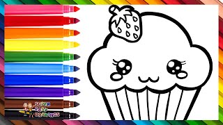 Drawing and Coloring a Cute Cupcake 🧁🌈 Drawings for Kids