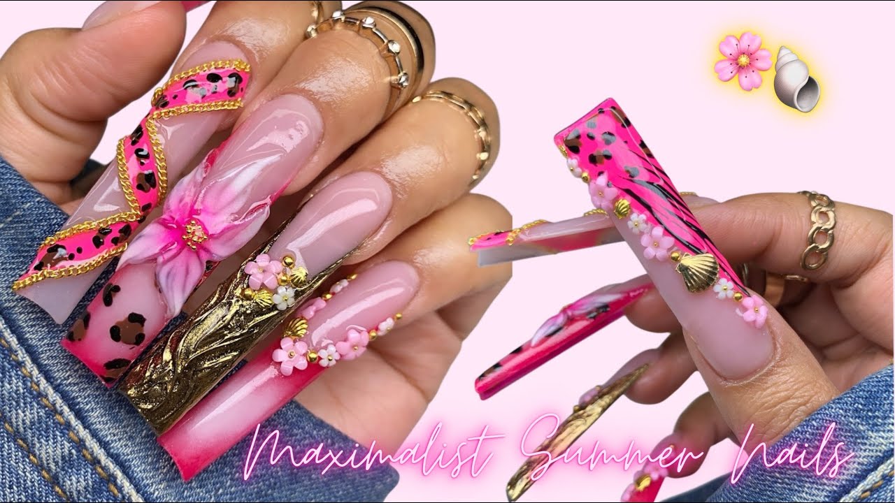 MAXIMALIST HAUTE PINK SUMMER NAILS💖🌸🐚/ ACRYLIC NAILS INSPO