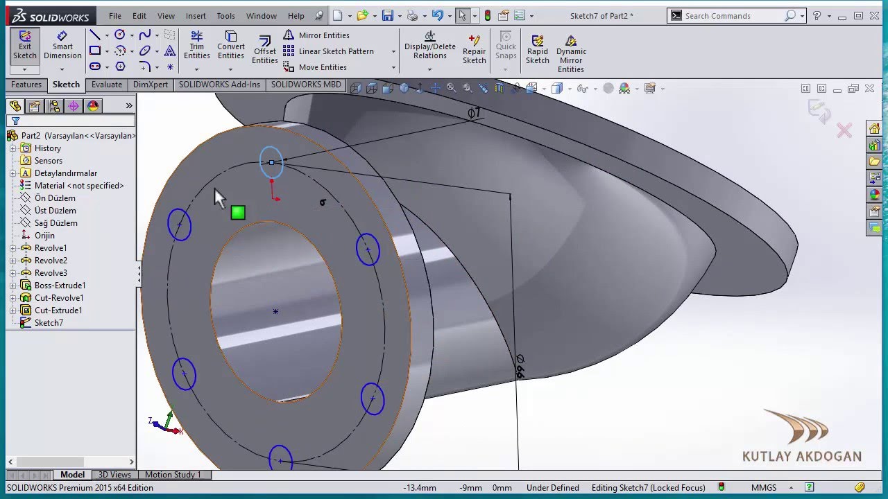 :)Solidworks part design_5 ( spherical flange ) ,Küresel flanş çizimi
