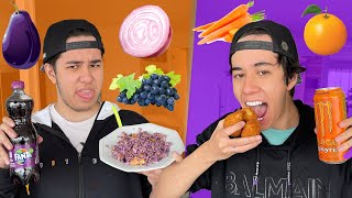 COMENDO TUDO ROXO VS LARANJA POR UM DIA INTEIRO COM MEU IRMÃO GEMEO!