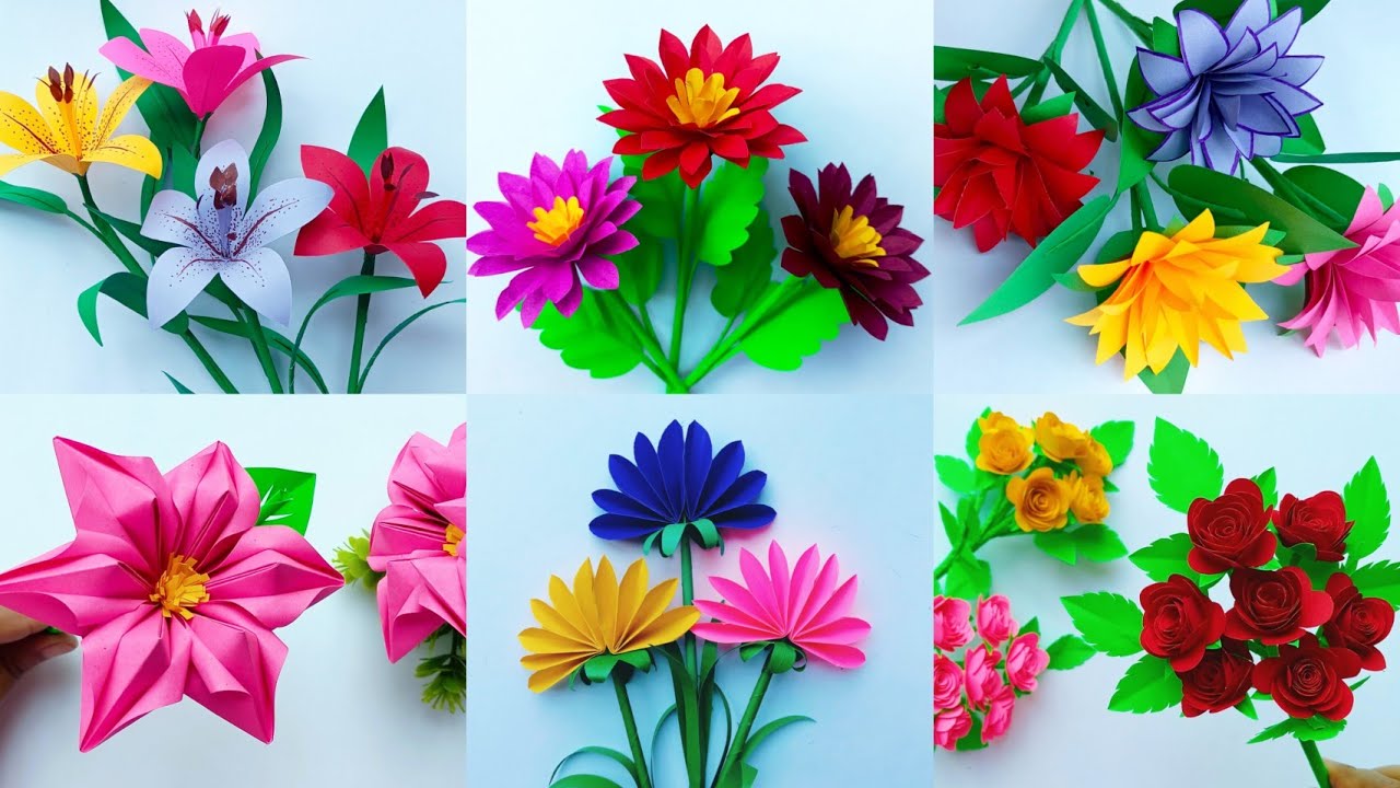 💐Paper Flowers 🌿 6 Different & Beautiful Paper Flowers for Room Decor || Unique Paper Flower Ideas