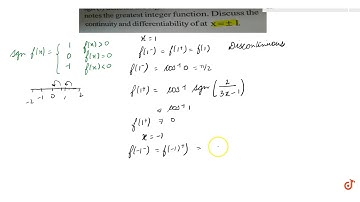 Given `f(x)=cos^(-1)(sgn((2[x])/(3x-[x]))`. Discuss the continuity and differentiability of f(x...