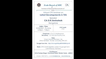 Virtual CPE Seminar on Latest Developments in TDS - Erode Branch of SIRC of ICAI