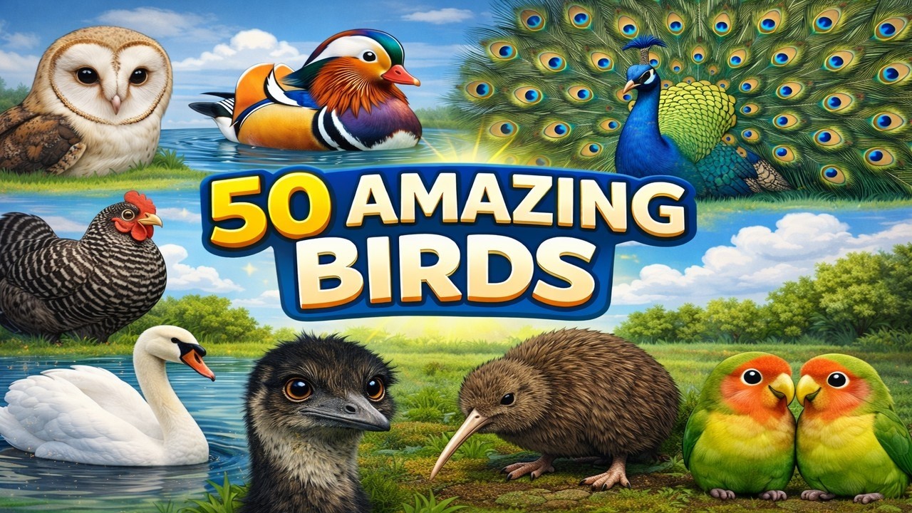 Bird Sounds and Names | Bird Sounds for Kids | Learn 50 Bird Names | Learning Videos for Kids