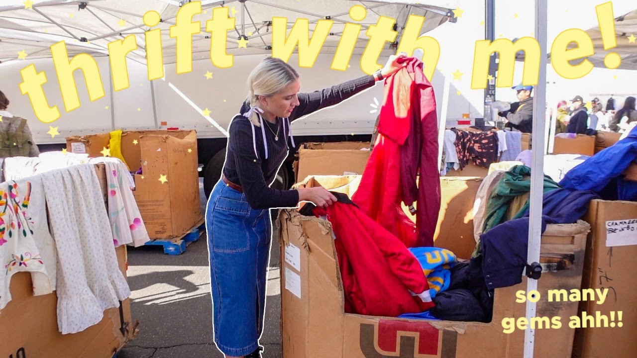 come thrift with me for my DREAM wardrobe!! flea market try on thrift haul + I found my dream jacket