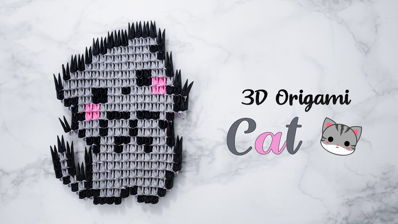 How to Make 3D Origami Pixel Art Gray Cat (1/64 Size Tutorial) 