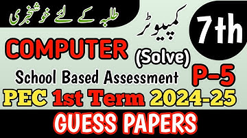 Class 7 Computer Paper School Based Assessment 2024 | SBA First Term papers 7th Class | PEC Grade 7