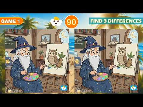Spot The Difference Puzzle | Wizard Painting On Canvas Making Potion Walking On Castle Grounds