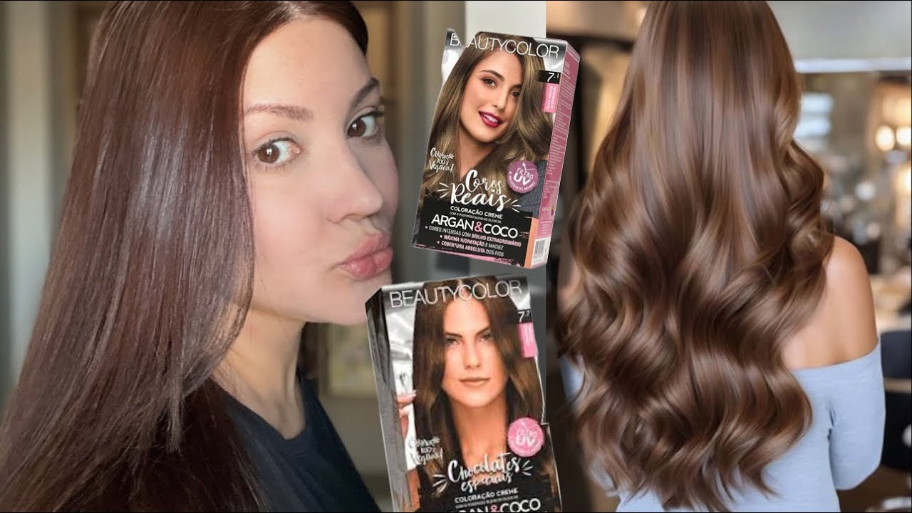 Pintei o cabelo de marrom perfeito (Golden Brown) 7.1 + 7.7 da Beauty Color! Ficou incrível! 