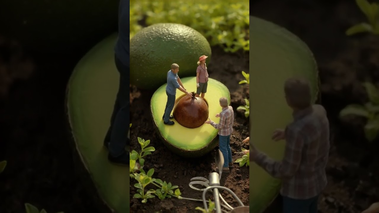 Mini workers cutting a creamy avocado!