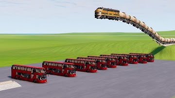 Trains Vs Impossible Buses Crossing Rail Tracks Crossover - BeamNG.Drive