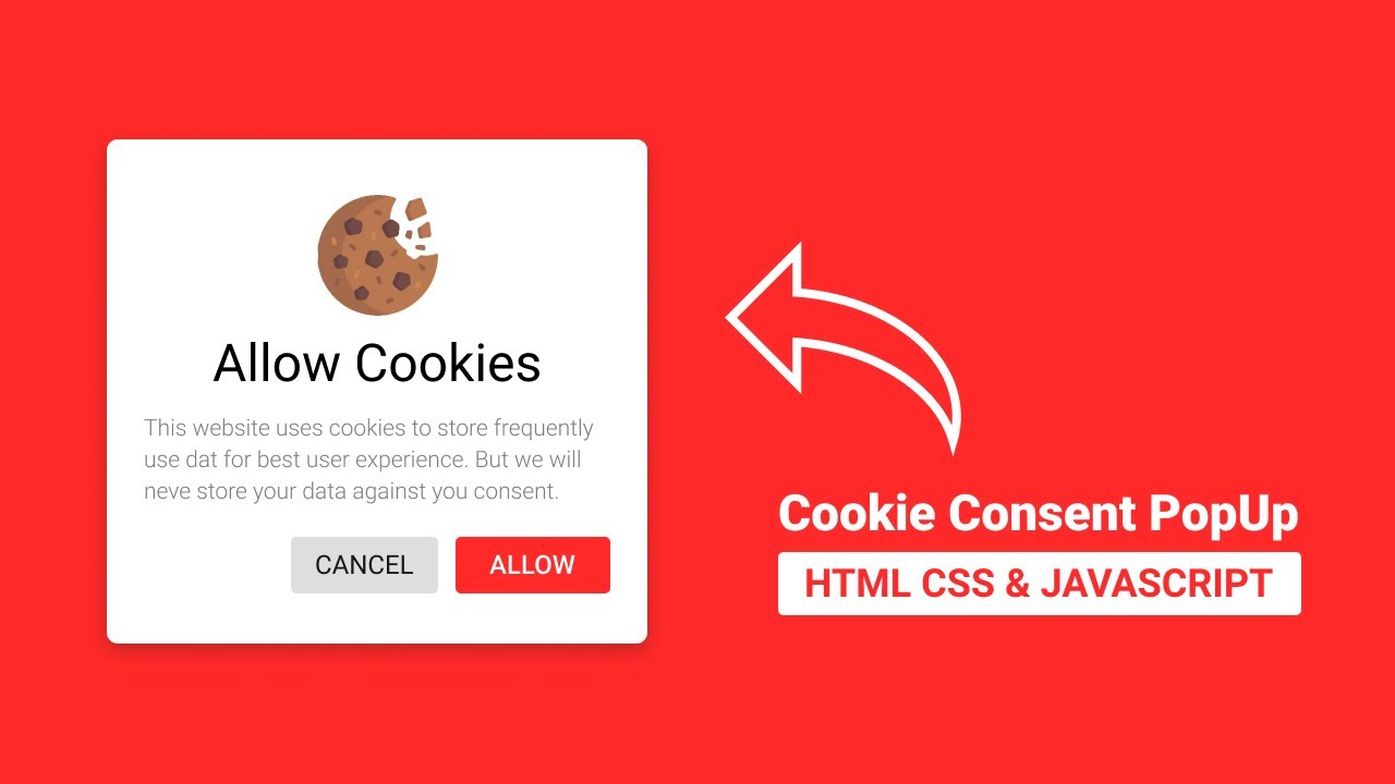 How to create a Cookie Consent PopUp using JavaScript || Allow Cookies  Modal HTML & CSS - YouTube