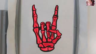 Skeleton Rock Horns Firefighter Dispatcher Embroidery | Red Rock-On Skeleton Hand Design