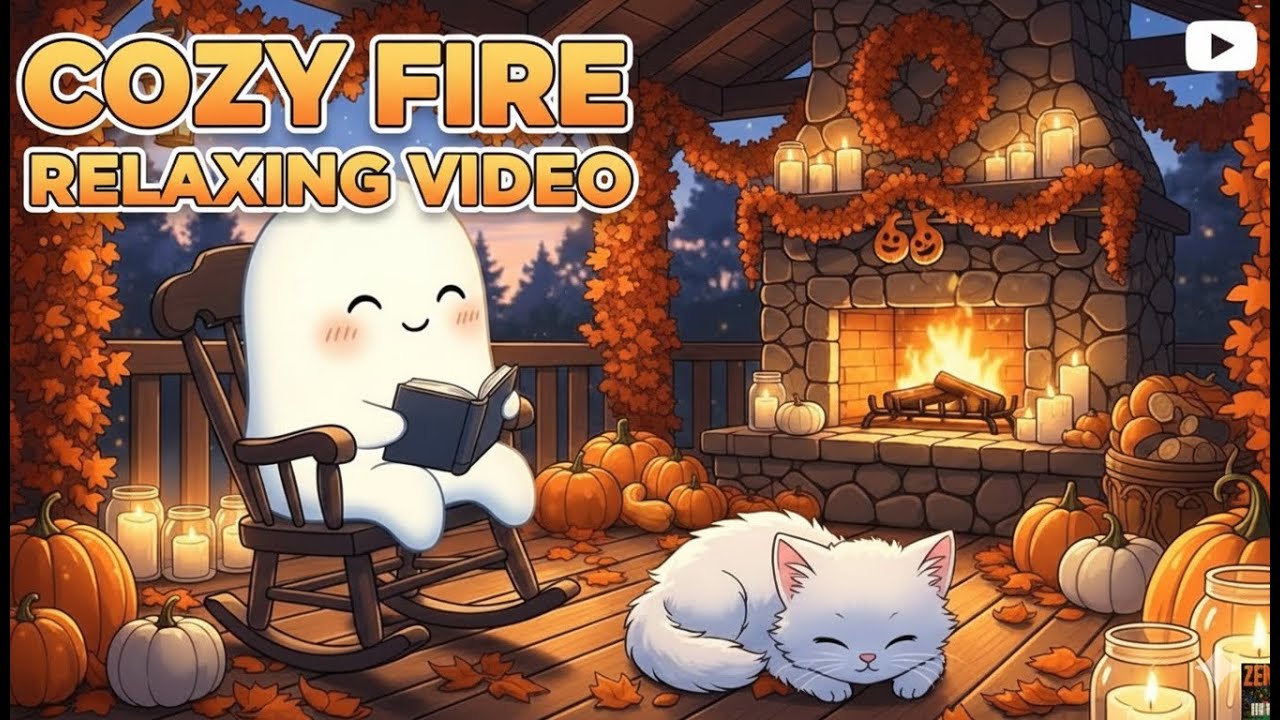 4K Cozy Fireplace Ambience for Sleep, Study & Relax | Crackling Fire Sounds, with my ghost and cat.