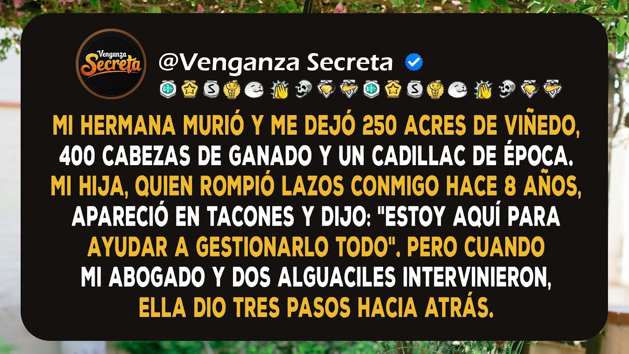 Mi hermana me dejó 250 acres, 400 cabezas de ganado y un Cadillac. Entonces, mi hija, con quien no..