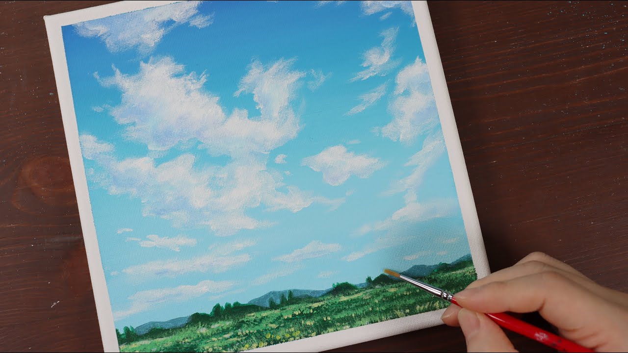 Clouds In The Blue Sky Easy Acrylic Painting For Beginners