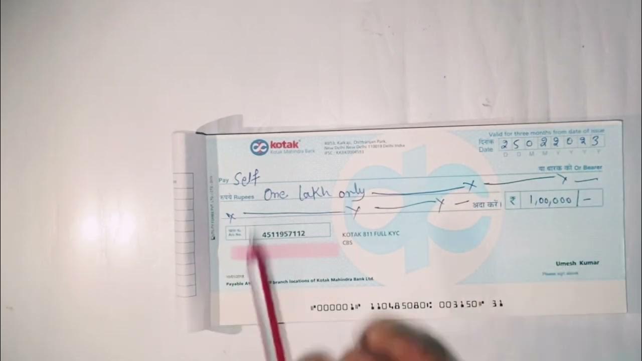 how-to-withdrawal-cash-by-kotak-bank-cheque-self-cheque-kaise-bhare