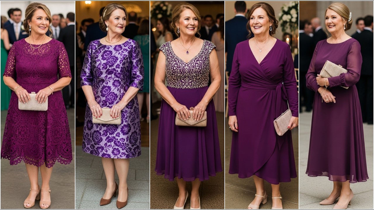 Gorgeous Purple Tea length Dresses for Mother of Bride - Purple Color Wedding Guest Outfits 2026