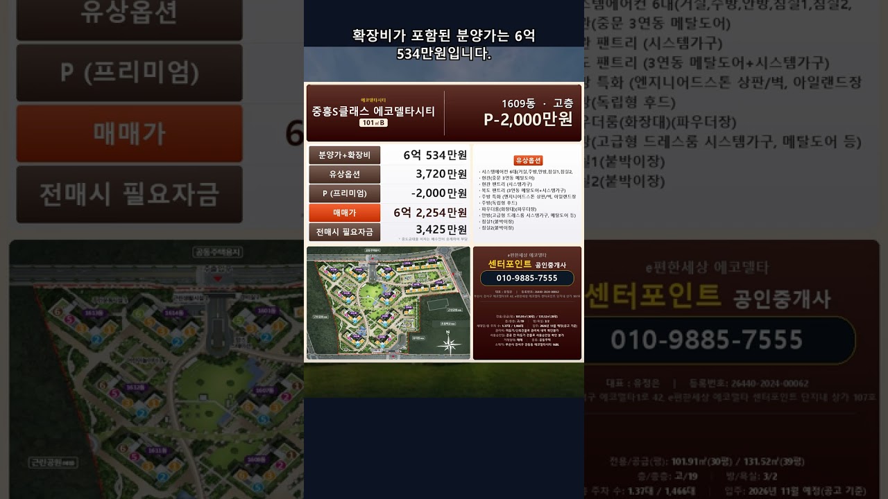 중흥S클래스 에코델타시티 101B타입 1609동 15층 매매가 6억 2,254만원 #shorts