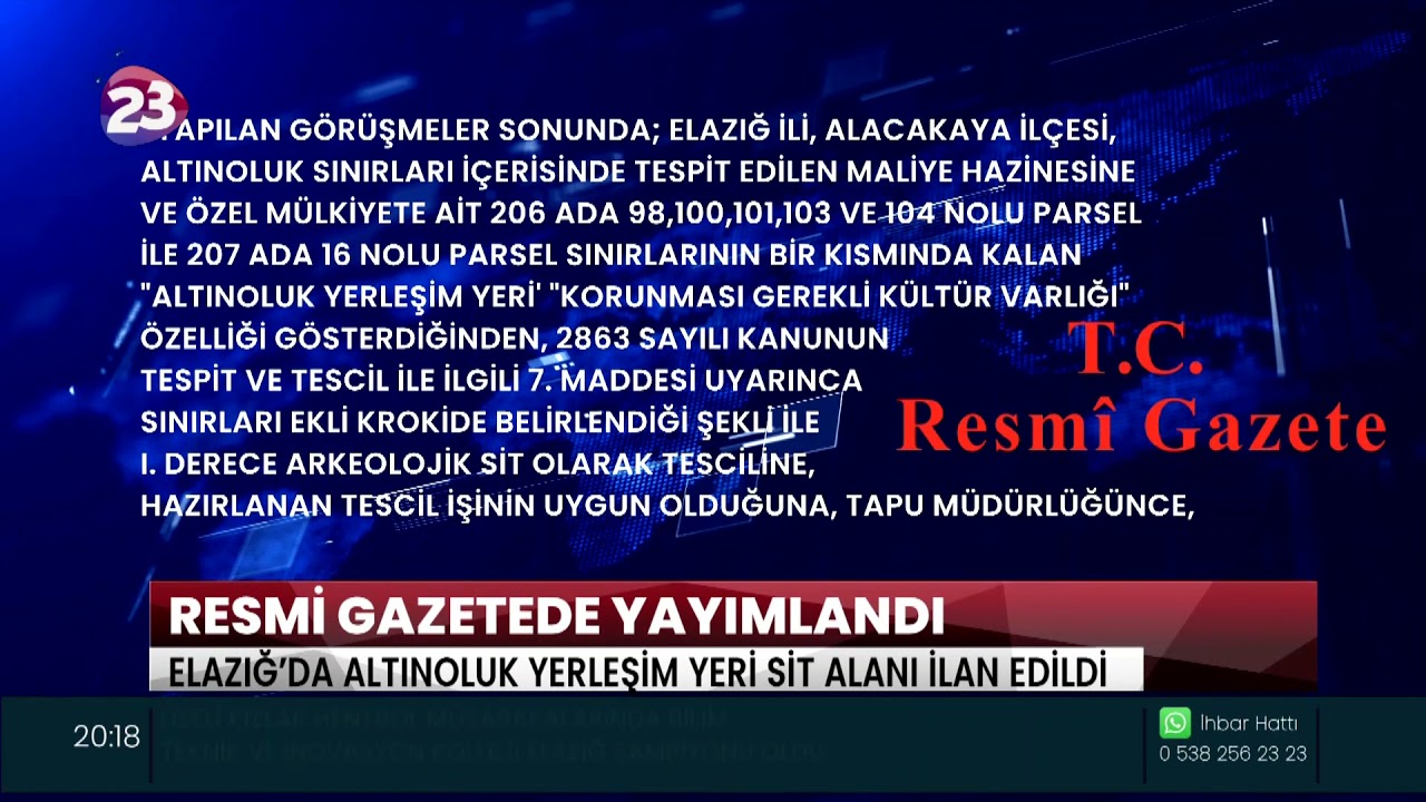 ALACAKAYA’YA BAĞLI ALTINOLUK KÖYÜ İÇERİSİNDE YER ALAN ALTINOLUK YERLEŞİM YERİ SİT ALANI İLAN EDİLDİ