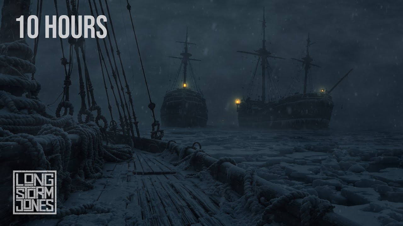 Frozen Harbor — Snowstorm Over Abandoned Ships | Howling Wind & Creaking Masts | 10 Hours