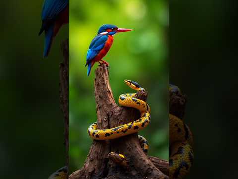 A viper snake attack a kingfisher bird. #birds #birdlovers #naturelovers #shorts #foryou