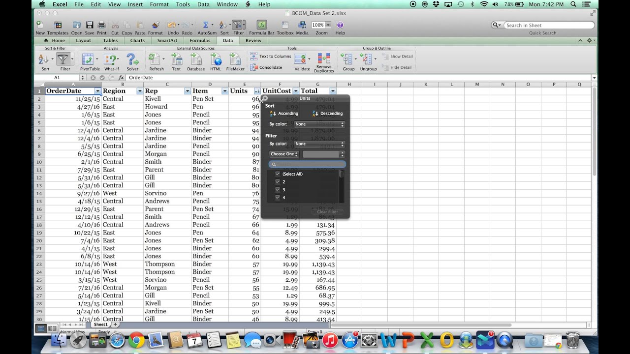 Where is find all in excel 2010 for mac