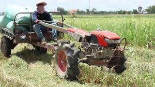 Amazing technology agriculture mini tractor transport rice /miniture tractor in cambodia.