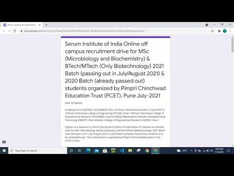 Serum Institute of India Online off campus recruitment drive for MSc/BTech/MTech 2021 & 2020 Batch