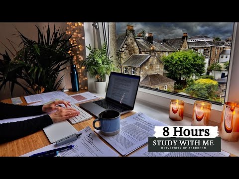 8 HOUR STUDY WITH ME on A RAINY DAY | Background noise, 10-min Break, No music, Study with Merve