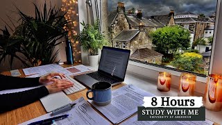 8 HOUR STUDY WITH ME on A RAINY DAY | Background noise, 10-min Break, No music, Study with Merve