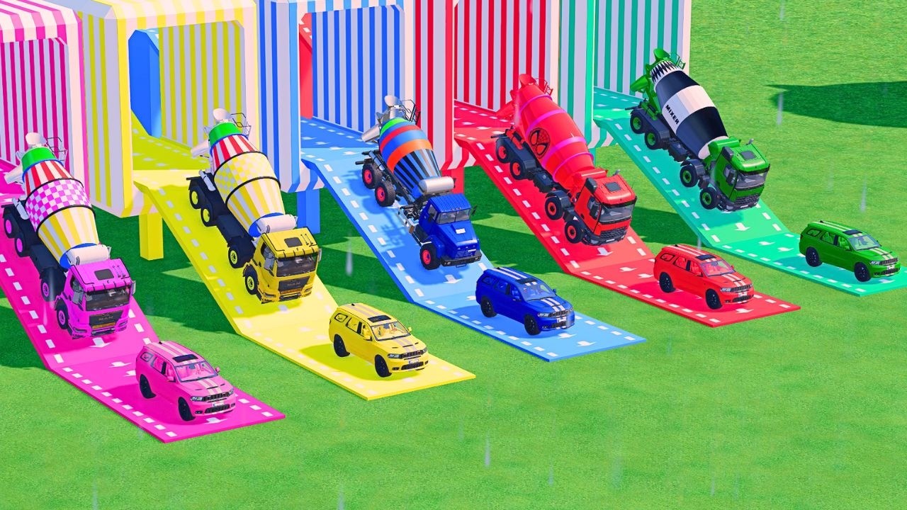 TRANSPORTING POLICE CARS, AMBULANCE, FIRE TRUCK, COLORFUL CARS WITH MIXER TRUCK ! FS22 #42