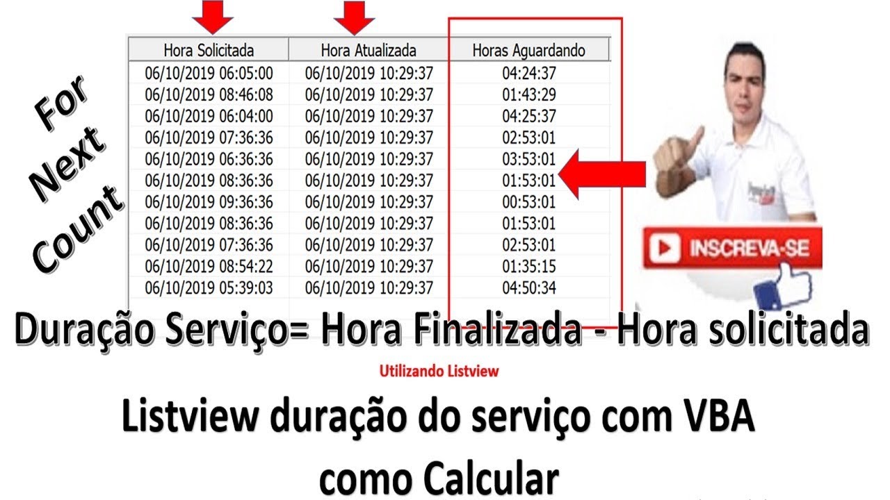 Calcular Horas dentro do Listview | Calcular duração de Serviço no Excel if then excel vba