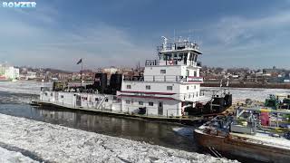 Towboat in Heavy Ice Mississippi River Alton Ill. M/V CAPT. BILL STEWART