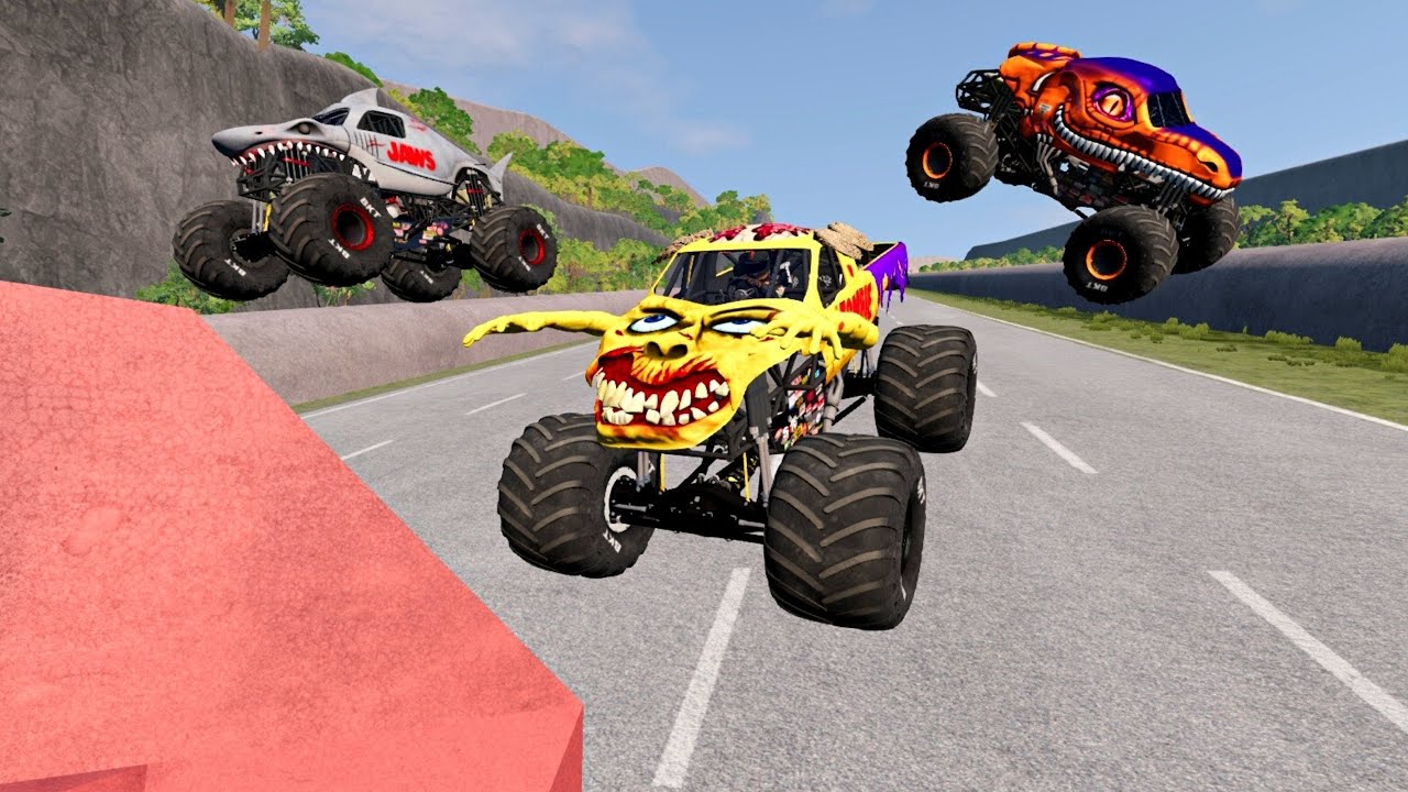 ZOMBIE Monster Jam RAPTOR Monster jam JAWS Monster truck VS Deadly Decent Destruction Beamngdrive
