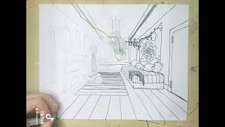 Another room drawing using the string method to created perspective. Having a blast!