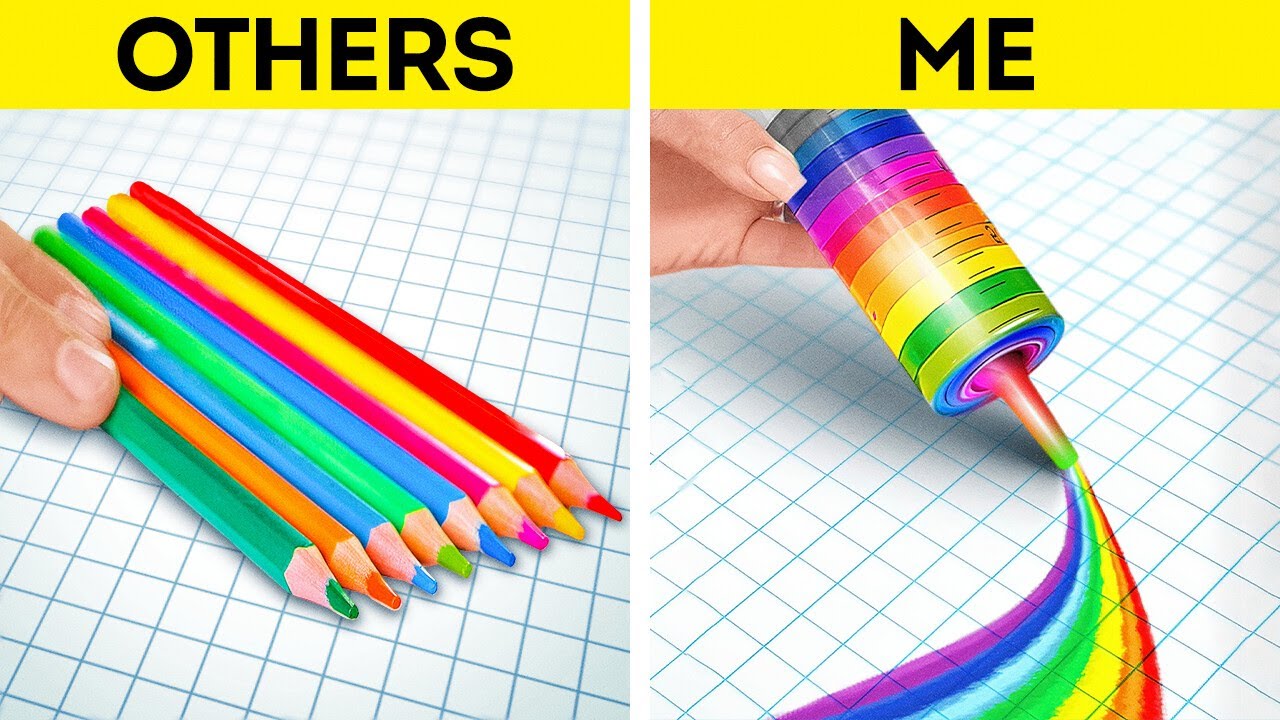 ⁣New School Hacks VS Gadgets: Rainbow Pencil for Pieces of ART